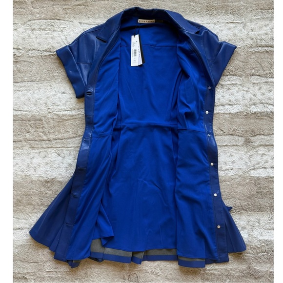 Alice + Olivia Shirley Faux-Leather Mini Shirtdress in Royal Size 2 - Picture 8 of 16